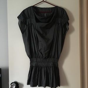 ISSEY MIYAKE Grey Cotton Blend Smocked Waist + Shoulders Top 2 M